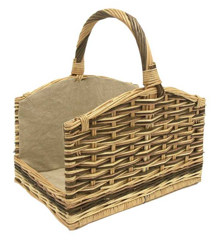 panier à bois en osier 3 couleur avec renfort d'anse